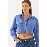 Bianco Lucci Women's Asymmetrical Yoke Crop Shirt 4496