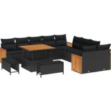 vidaXL 13-delni set vrtnih kavčev z blazinami Črna Poli ratan Akacij | Shoptok.si