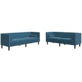 vidaXL Chesterfield garnitura s jastucima 2 dijela plavi baršun - Plava 2 | shoptok.hr