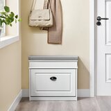 SoBuy lesena klop za čevlje s sedežem za shranjevanje v beli barvi staranega lesa 61x24x51cm, (5000009238) | Shoptok.si
