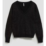 Marisse Black Metallic Thread V-Neck Sweater | Shoptok.si