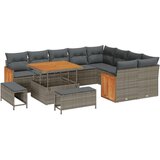  Set od 12 dijelova vrtna sofa s jastučićima sivi poli ratan akacija Set od 3 dijela vrtne blagovaonice s jastučićima sivi poli Cijene