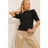 Trend Alaçatı Stili Women's Black Crew Neck Hole Openwork Half Sleeve Knitwear Sweater cene