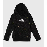 The North Face Otroški bombažen pulover DREW PEAK LIGHT P/O HOODIE PRINT črna barva, s kapuco