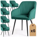 AKORD Florence Oblazinjeni Jedilni Stoli Iz Žameta Z Okrasnimi Šivi, Komplet 6 Stolov, Stekleničasto Zelena, Črne Noge, (5000333433) | Shoptok.si