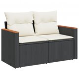 vidaXL 10-delni vrtni sofa set z blazinami Črna Poli ratan Akacija | Shoptok.si