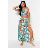 Trendyol Fruit Patterned Woven Slit Blouse and Skirt Set Cene