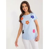 Fashion Hunters Light blue T-shirt with BASIC FEEL GOOD patches