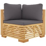 Maison Chic Vrtni kotni kavč - Zunanji kavč s temno sivimi blazinami trdna tikovina, (22041039) | Shoptok.si