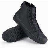 Ombre Men's high top sneakers with zipper for easy donning - black Cene