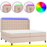  Krevet box spring madrac LED cappuccino 200x200cm umjetna koža | shoptok.hr