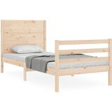 Maison Chic Posteljni Okvir - Dvoposteljna postelja z vzglavjem trden les, (22080257) | Shoptok.si