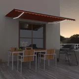 vidaXL Ročno zložljiva tenda z LED lučmi 500x350 cm oranžna in rjava