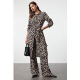 Trendyol Brown Leopard Patterned Belted Viscose Regular Woven Hijab Bottom-Top Set | Shoptok.si