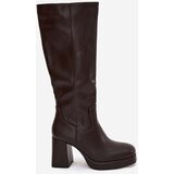 Boto Women's Knee-High Boots With Zipper Heel Chocolate Selvia | shoptok.hr