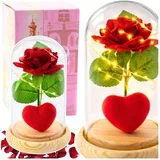 Rose in Dome with LED Lighting Red with Heart 14x8cm