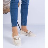 Gemre Beige loafers decorated with a bow and a golden teddy bear Nensi | Shoptok.si