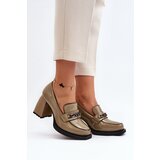 VINCEZA Green Patent Leather Pumps on Chunky Heel Terimene | Shoptok.si
