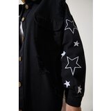  Women's Black Star Embroidered Oversize Shirt Jacket | Eponuda.ba