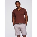 Ombre Men's buttonless polo shirt with classic weave - dark brown | shoptok.hr