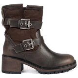 Shelvt Brown women's heeled ankle boots with buckles Cene