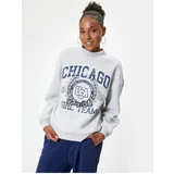 Koton Oversize Sweatshirt College Printed Crew Neck Ribbed