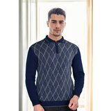 Dewberry 29477 Zippered Polo Collar Mens Sweater-NAVY | shoptok.hr