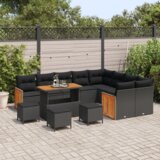 vidaXL 13-dijelni vrtni kauč set s jastučićima crni poli ratan akacija | shoptok.hr