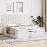 vidaXL Otomanski posteljni okvir z vzmetnicami bel 200x200cm um. usnje | Shoptok.si
