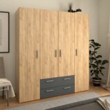 Kondela Garderobna omara, štirivratna, hrast artisan/grafitni, KORNY | Shoptok.si