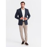 Ombre Men's SLIM knit jacket with subtle texture - navy blue | Shoptok.si