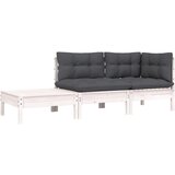 Maison Chic Seti vrtnega pohištva - Vrtna garnitura - Vrtni pohištvo set 3-delna z blazinami bela trdna borovina, (21809403) | Shoptok.si