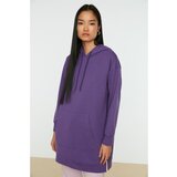Trendyol Purple Hooded Pocket Slit Detailed Knitted Sweatshirt Cene