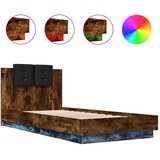 Maison Chic Posteljni okvir - Enojna postelja - Postelja za odrasle z vzglavjem in LED dimljeni hrast 100x200 cm, (21697327) Cene