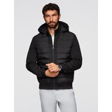 Ombre Quilted bomber jacket with hood and knitted sleeves - black | shoptok.hr