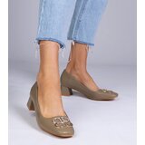 Gemre Green low-heeled pumps with rhinestones Cahes cijene