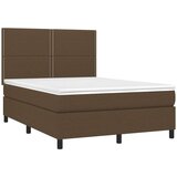 Box spring postelja z vzmetnico LED temno rjava 140x200cm blago, (20790638) | Shoptok.si