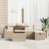 vidaXL 6-delni set vrtnega kavča z blazinami Bež Poli Ratan | Shoptok.si