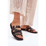 Boto Embellished Women's Slide Sandals On Flat Heel With Straps And Buckle Black Manitte | shoptok.hr
