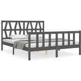 The Living Store Posteljni okvir z vzglavjem siv trden les - Posteljni Okvir, (21525920) | Shoptok.si