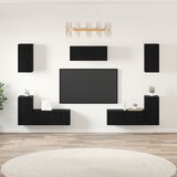 vidaXL Set TV komoda s policom Ostalo s pohranom s vratima 7 pcs Crni hrast Konstruirano drvo Cijene