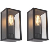 QAZQA Set 2 industrijskih stenskih svetilk črne barve 26 cm IP44 - Charlois Cene