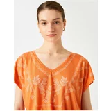 Koton Floral Printed T-Shirt V-Neck Short Sleeve