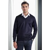 Dewberry 38804 Mens V Neck Knit Sweater-NAVY BLUE | Shoptok.si