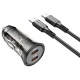 BZ26B avtopolnilec pd 45W 2x type c qc 3.0 s kablom type c - type c 1m - črn