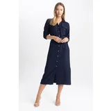 Defacto Shirt Collar Aerobin Midi Long Sleeve Dress