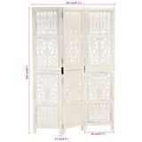 Sobna pregrada s 3 panela bijela 120x165 cm masivno drvo manga | shoptok.hr