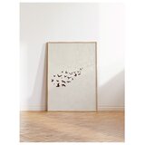 Wallxpert uramljena slika 115204, jato bordo ptica na svetlobež pozadini, 50 x 70 cm, ram u boji prirodnog drveta Cene