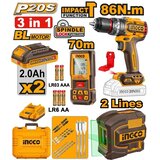 Ingco COSLI251001E akumulatorski set vibraciona bušilica + zeleni linijski laser + laserski daljinomer u
