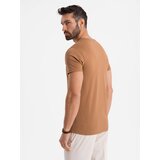 Ombre Men's BASIC classic cotton T-shirt with a v-neck - brown | Shoptok.si